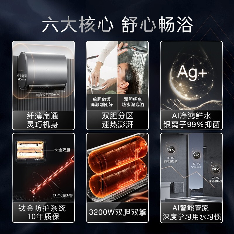 COLMO电热水器CFBV6032 月岩灰 星图套系 AI净滤鲜水洗 畅享澎湃鲜活浴双胆大水量 60升电热水器
