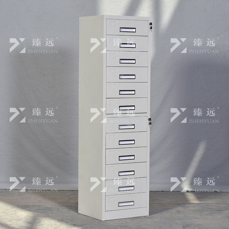 臻远ZY5011003钢制矮柜抽屉柜多抽资料柜储物收纳柜 竖十二斗柜
