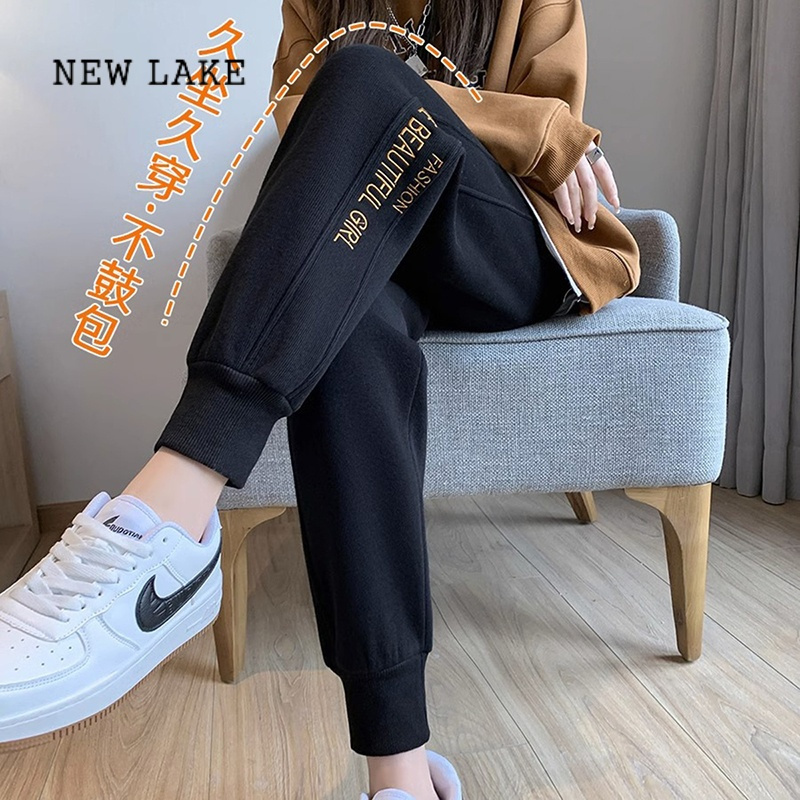 new lake运动裤女冬季加绒加厚纯棉休闲厚棉裤春学生小脚显瘦罗卜哈伦