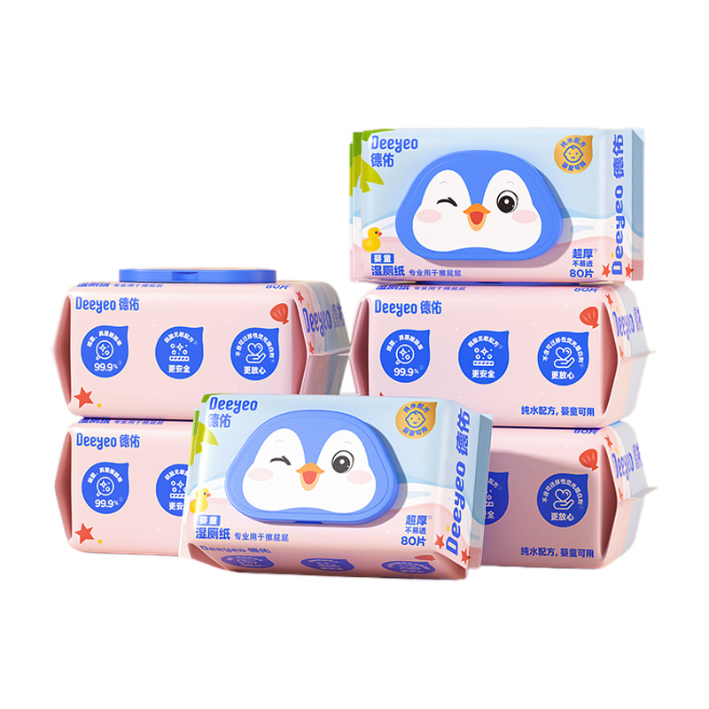 德佑婴童湿厕纸80片*6包质地柔软加厚10011054(包装随机)