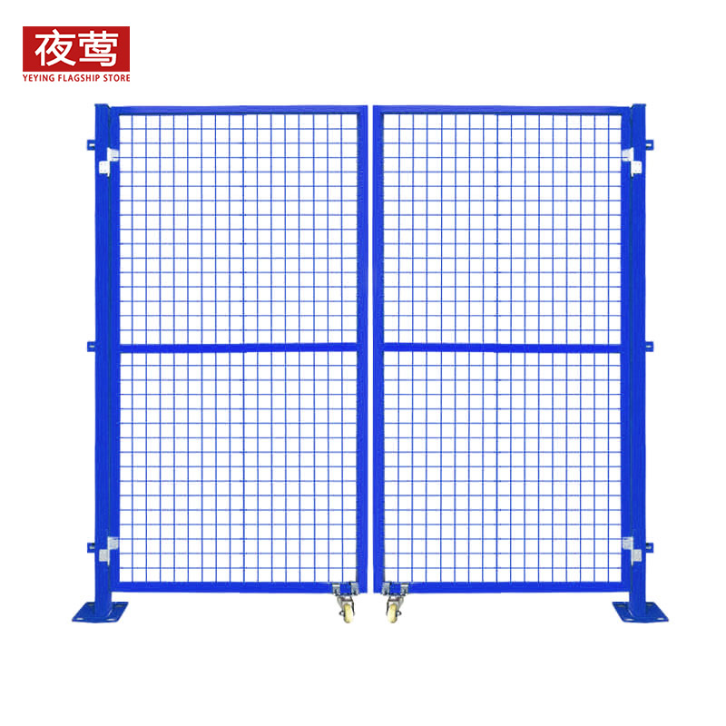 夜莺 车间隔离网门工厂仓库围栏网防护网快递分拣隔断网配套门铁丝网门防护栅栏 蓝色2.0米高*总4米宽对开门高清大图