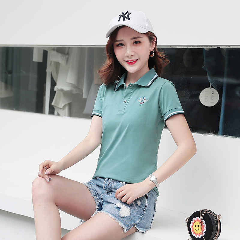 梵诗町 夏季polo衫女装翻领短袖休闲运动潮流时尚st上衣2116