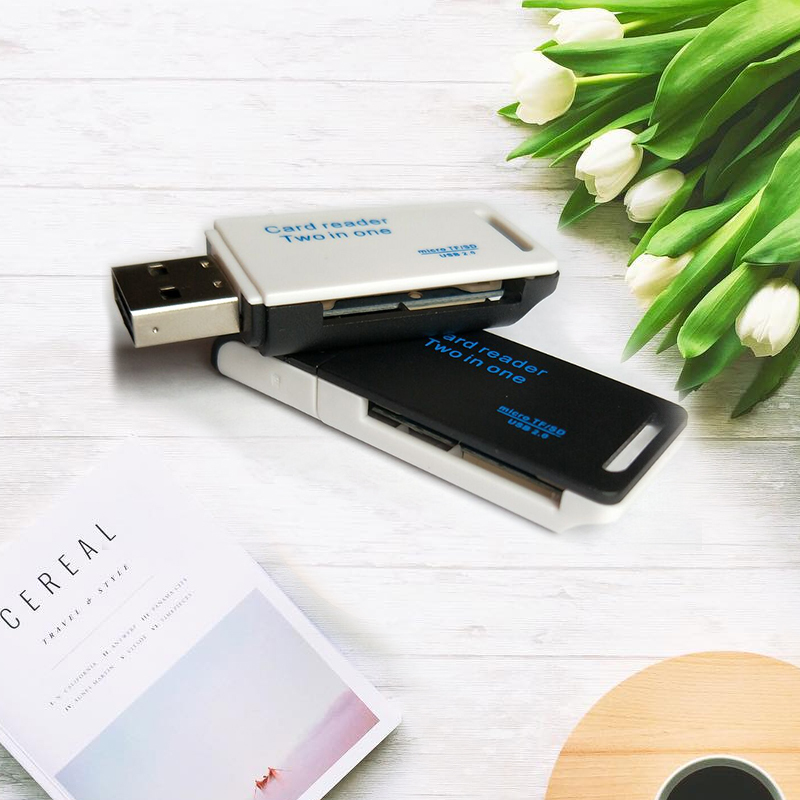 伊豆豆多功能二合一读卡器手机TF/MicroSD存储卡相机SD/SDHC/SDXC内存卡USB2.0高速读卡器黑白
