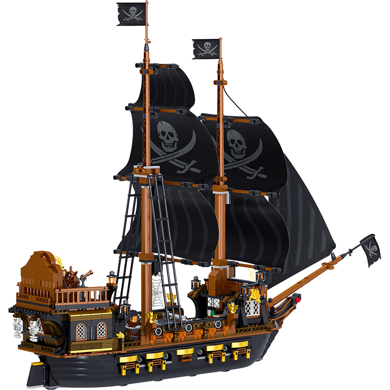 哲高积木海盗船之黑鹰号男孩子成年高难度拼装海盗船玩具模型礼物614