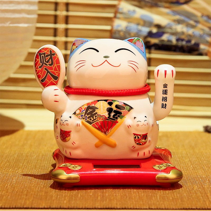 太阳能猫汽车小摆件光能摇手车内创意装饰品自动招手 三维工匠 风生水起猫高清大图