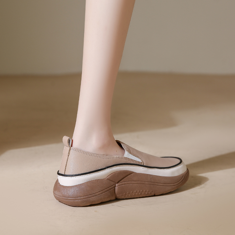 她他之城真皮乐福鞋女厚底松糕鞋英伦风小皮鞋一脚蹬女鞋松糕鞋平底小