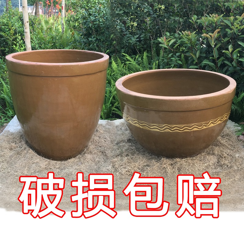 水缸老式储水家用陶瓷大号养鱼米桶瓦缸坛子酱缸腌菜发酵粗土陶缸|加厚花纹600斤矮胖