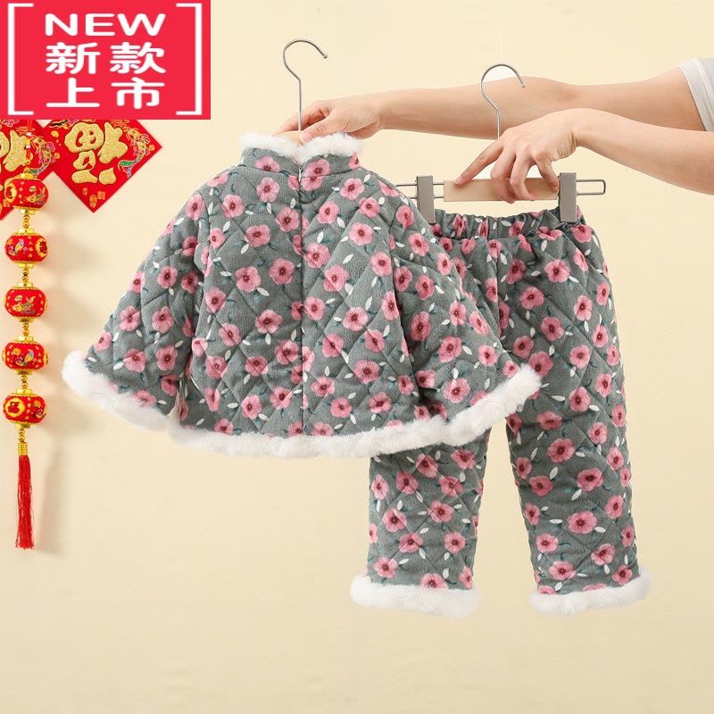 可莉允女童棉服套装新款宝宝加厚棉袄棉裤儿童秋冬装保暖女孩民族风唐装图片