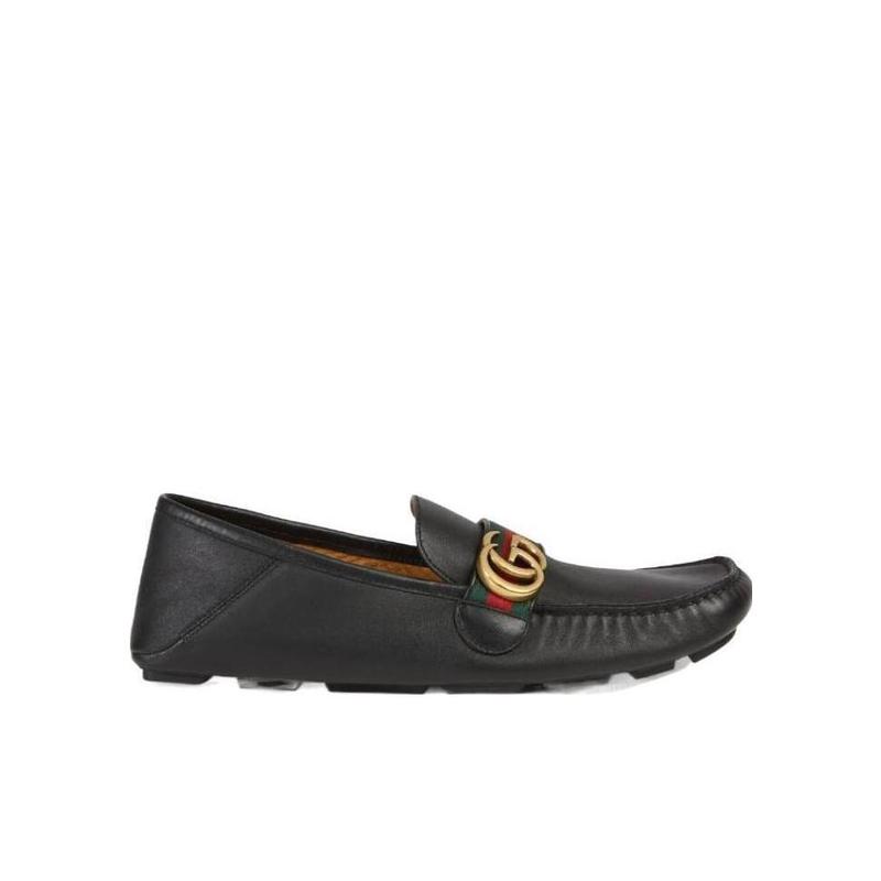 古驰(GUCCI)真皮驾车鞋男户外休闲鞋绿红织带双G金属配饰12mm增高 黑色 40