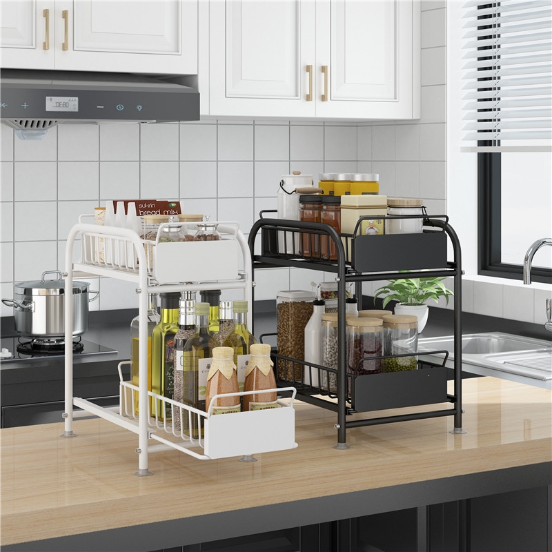 厨房抽拉式伸缩收纳架下水槽纳丽雅置物架多层台面调料架抽屉橱柜储物