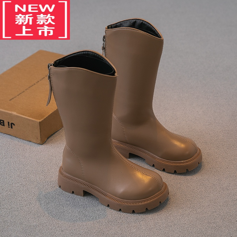 可莉允女童靴子2022冬季新款儿童鞋子加绒二棉皮靴洋气高筒靴长靴棉靴潮