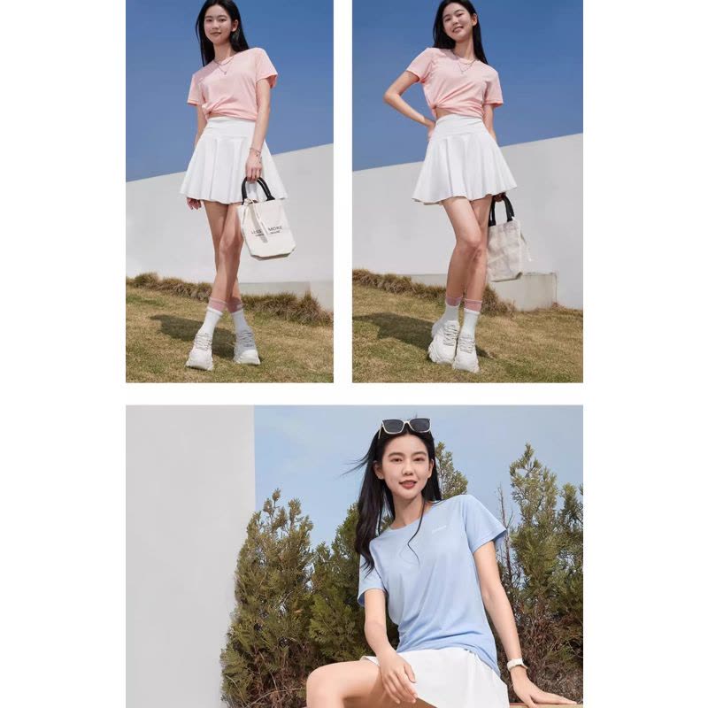 骆驼 女款圆领功能短T恤C23BAV6001 L 珍珠粉 -图片