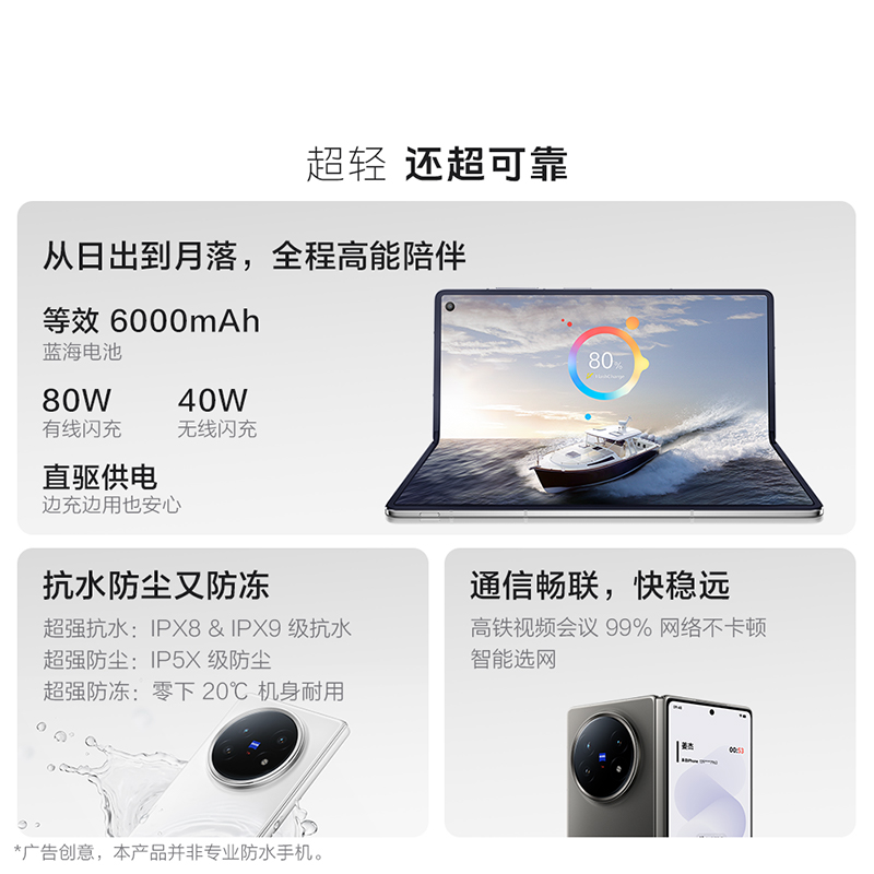 vivo X Fold5 明白 16GB+512GB 全网通5G新品折叠屏手机第三代骁龙8旗舰芯片5000万蔡司超级长焦等效6000mAh蓝海电池三防拍照游戏学生智能手机高清大图