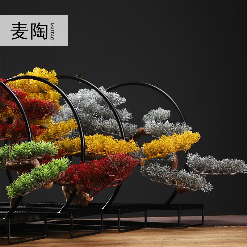 美帮汇仿真新中式迎客松盆景绿植客厅酒店家居玄关装饰品样板间软装摆件高清大图