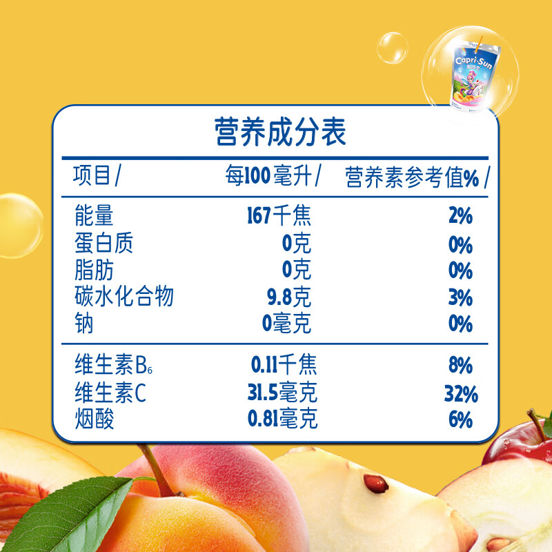 果倍爽(Capri-Sun)儿童果汁饮料非果泥零食桃苹果复合果汁200ml*10袋 整箱原装进口高清大图