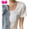 七斓白色短袖t恤女短款露脐设计感低u领高腰小众bm纯色打底上衣