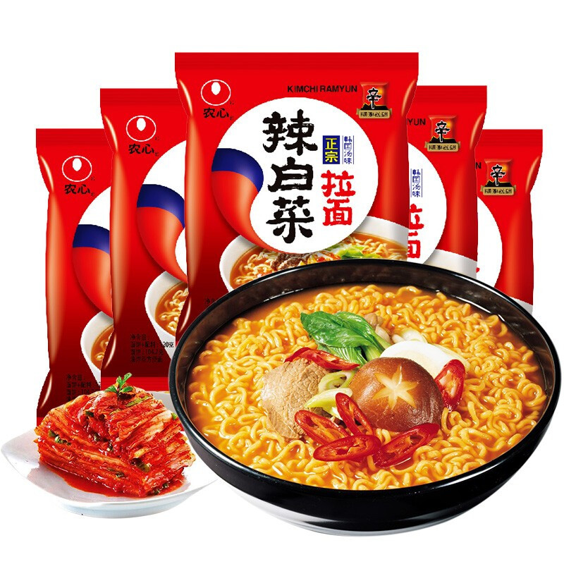 农心香菇牛肉拉面五连包辣白菜牛肉拉面五连包组合 汤面韩式拉面煮面