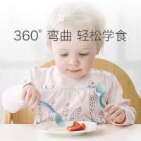 babycare宝宝学吃饭训练勺子弯头叉勺套装婴儿辅食勺弯曲儿童餐具-洛克黄