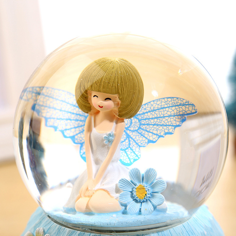 天使女孩夜光玻璃八音盒创意礼品送女生水晶球音乐盒儿童小夜灯