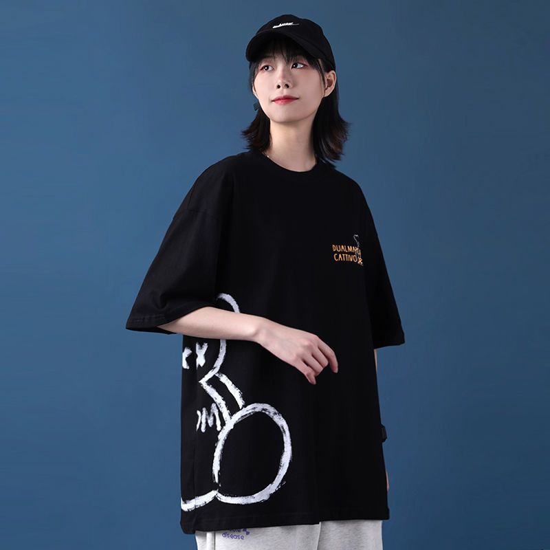 纯棉白色短袖T恤ins潮网红中学生韩版宽松半袖2021年早春新款女装[6天内发货]