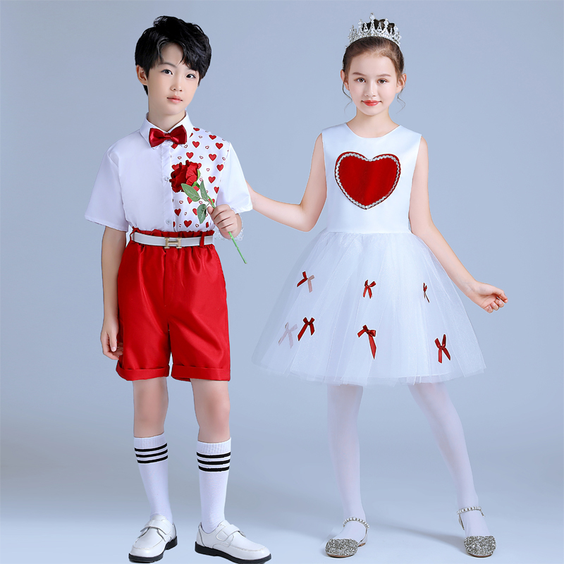 男款100cm儿童合唱演出服女童蓬蓬裙纱裙舞蹈服装男女童主持人礼服大