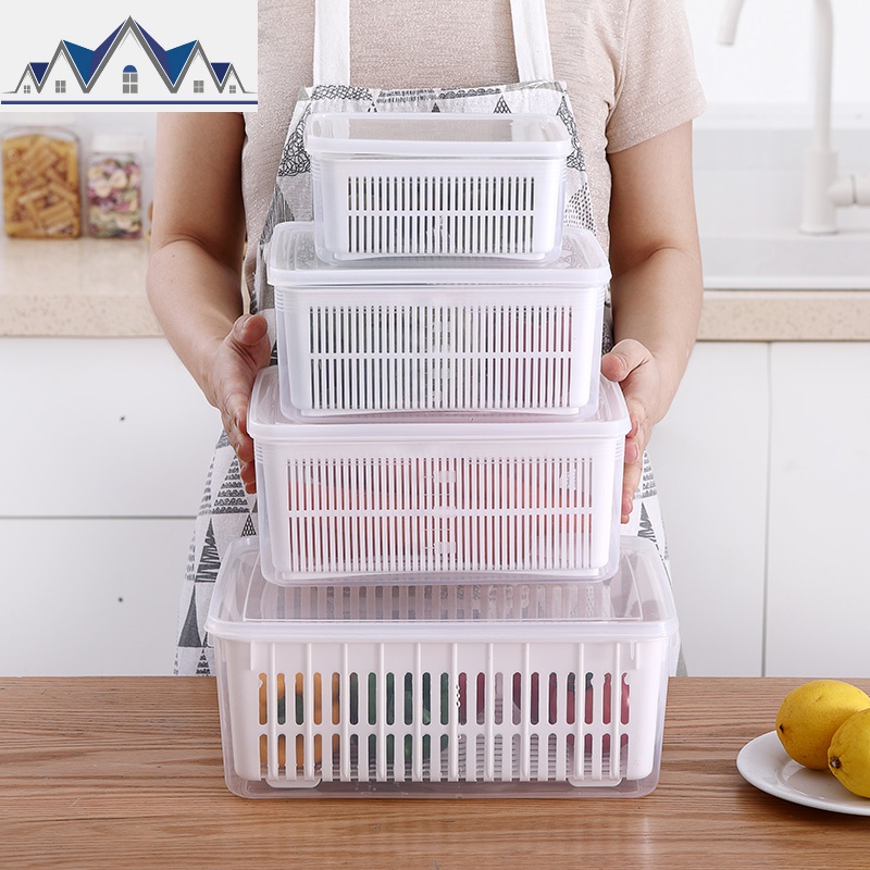 厨房冰箱长方形塑料家用储物收纳盒冷冻蔬菜水果密封盒沥水保鲜盒 三维工匠高清大图