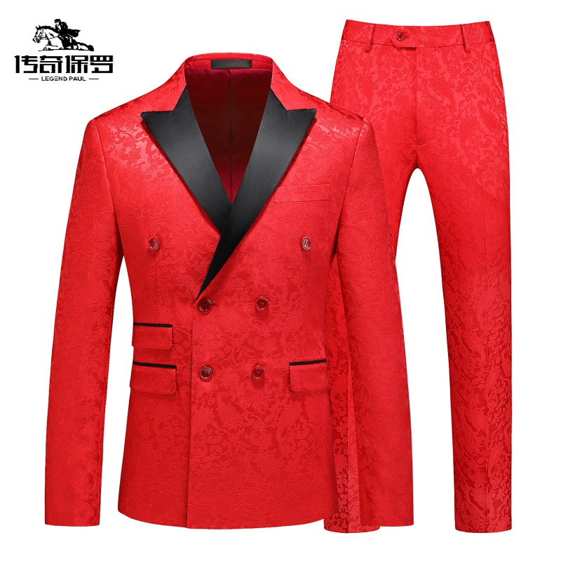 传奇保罗(CHUANQIBAOLUO)休闲西装男套装高品质婚礼西服新郎伴郎两件套男士青年商务正装