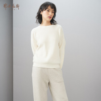 鄂尔多斯1980 纯色简约一字领坑条肌理女士羊绒衫针织衫