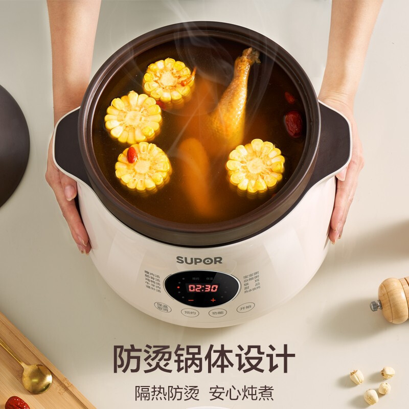 苏泊尔(SUPOR)电炖锅煲汤锅陶瓷紫陶煮粥电砂锅炖盅家用5L大容量全自动炖锅DG50YC851高清大图