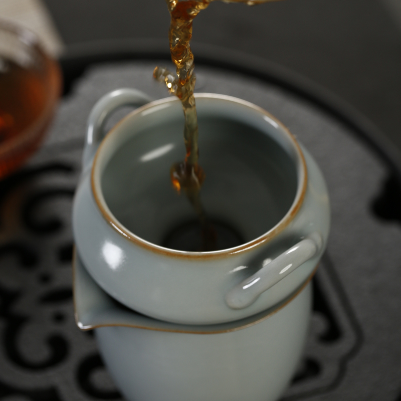 戴云品格 可养汝窑茶具陶瓷功夫茶具零配件茶滤茶漏茶道 原矿冬青釉圆满茶漏茶托组合