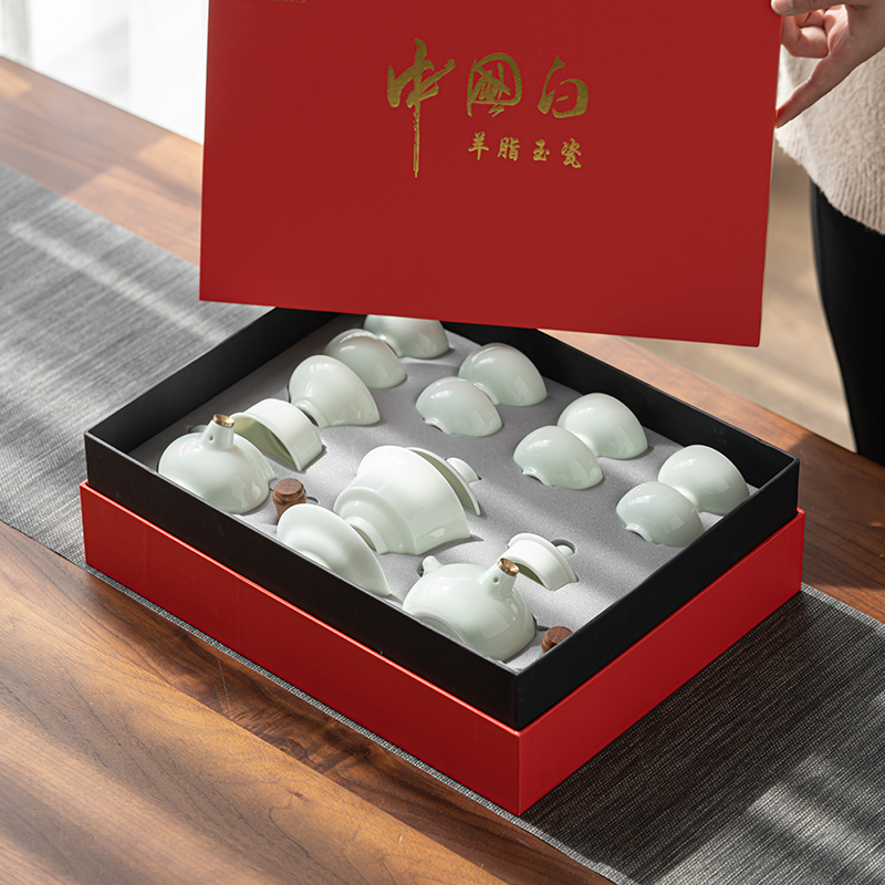 苏氏陶瓷(SUSHI CERAMICS)翡翠玉羊脂玉功夫茶具侧把壶8杯青瓷泡茶壶茶杯大套礼盒高清大图