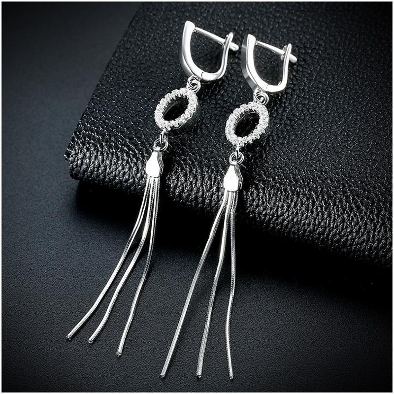 E078 Silver Earrings 925纯银耳环日韩耳钉女气质长款简约防过敏送女朋友七夕情人节礼物