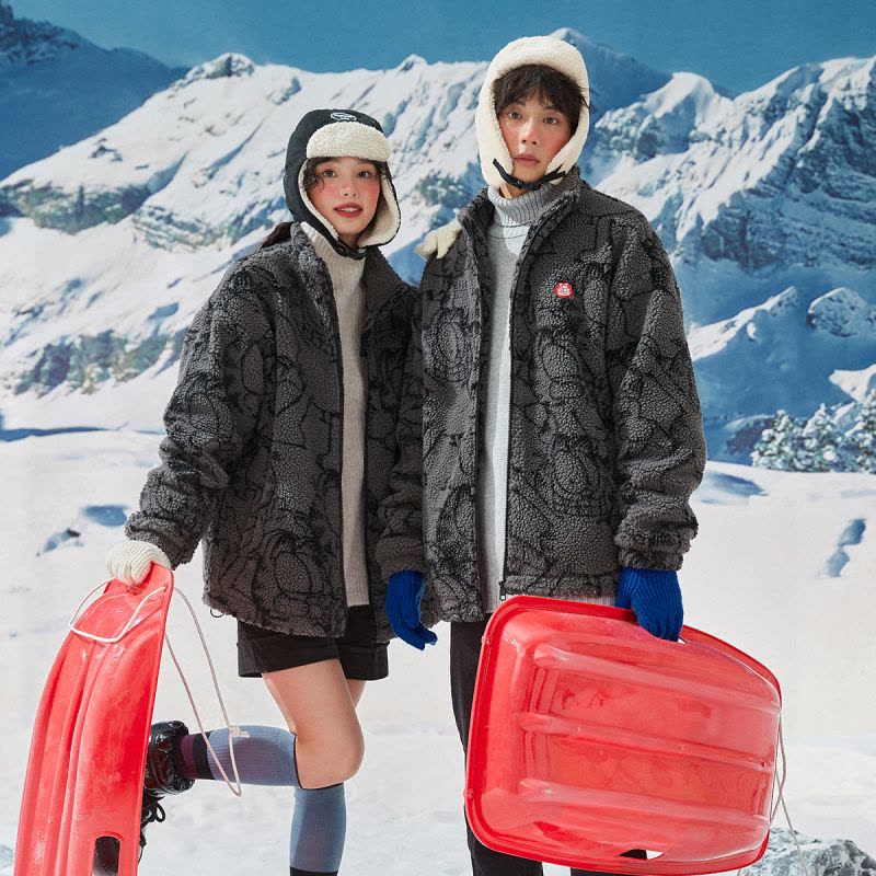 [2.5折价123元]唐狮外套男女同款女男式外套情侣同码满身提花加菲猫左胸小标冰岛绒外套男外套图片