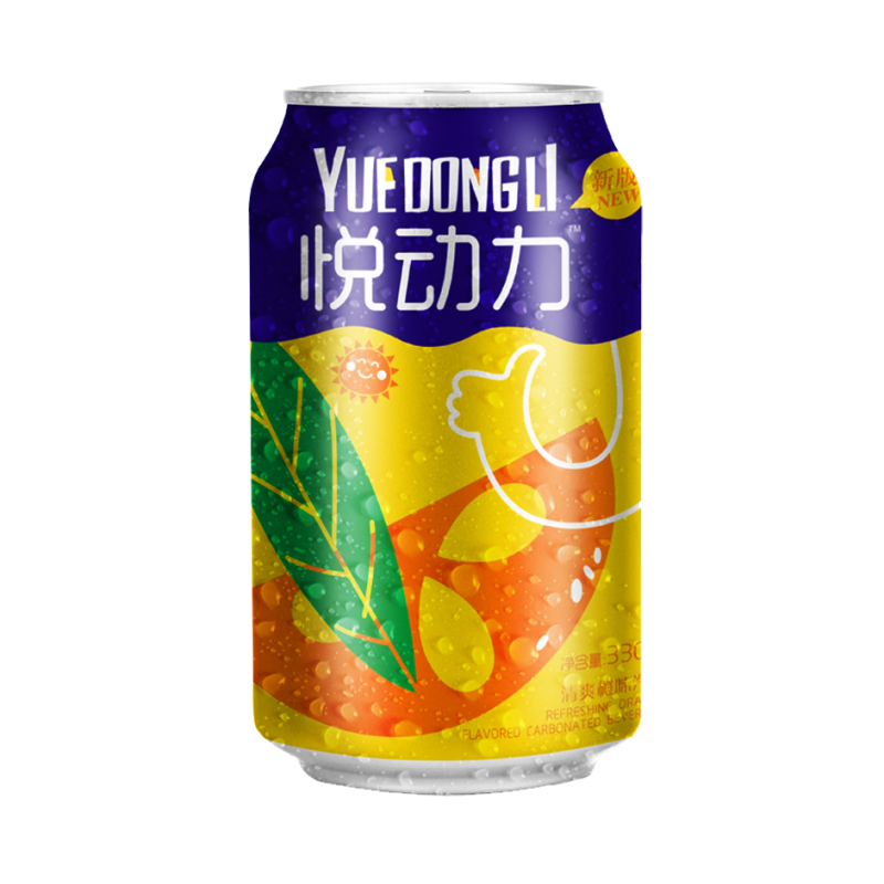悦动力 清爽橙味 果味汽水饮料 330ml*24罐 整箱装