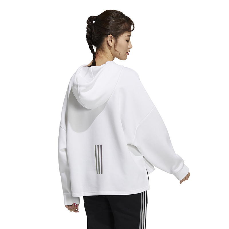 adidas 爱心Logo印花运动连帽针织卫衣 女款 白色 H50247