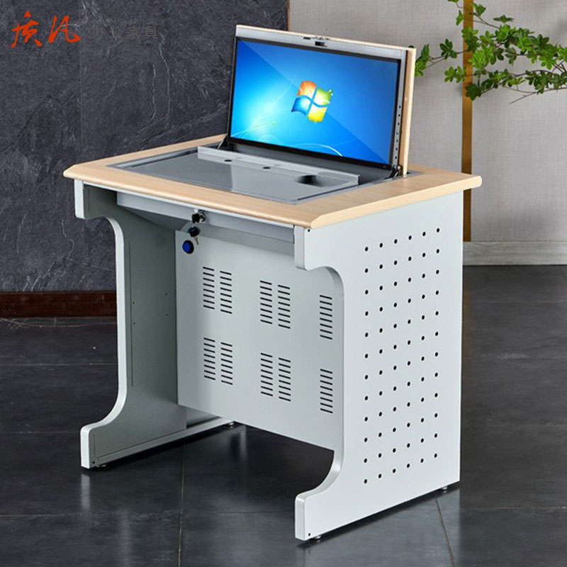 质凡翻转电脑桌半嵌入式隐藏培训课桌zf-dnz001/100*65*75cm/张高清大图