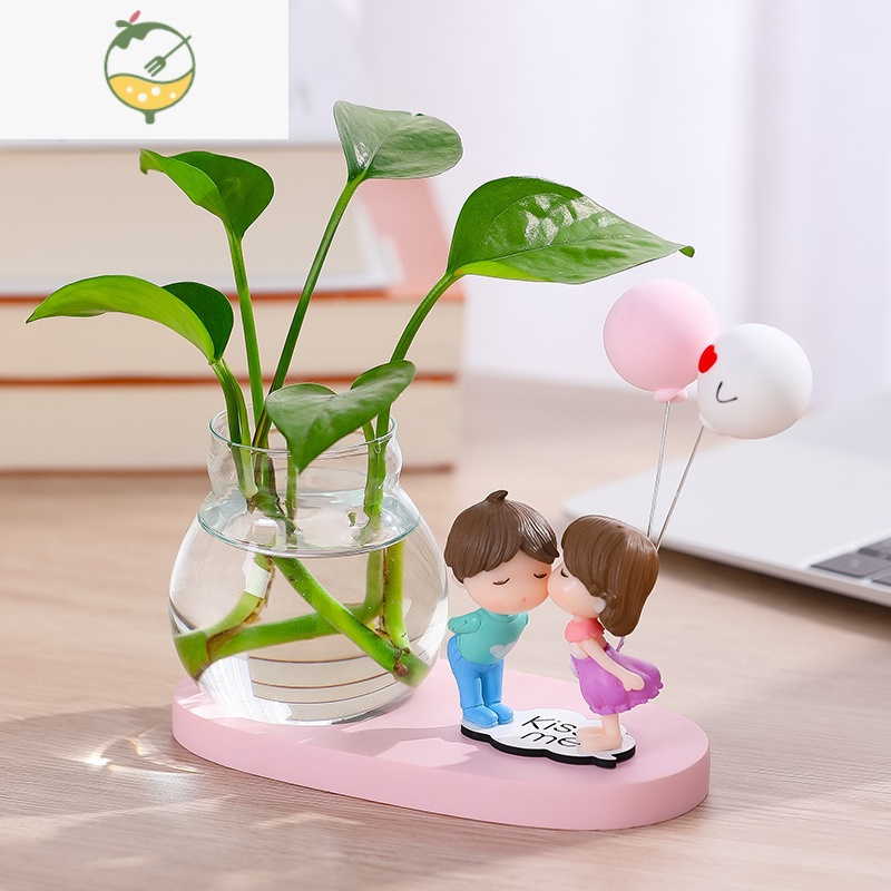 yicheng创意ins小花瓶卧室插花摆件玻璃透明水养鲜花迷你简通花器情侣