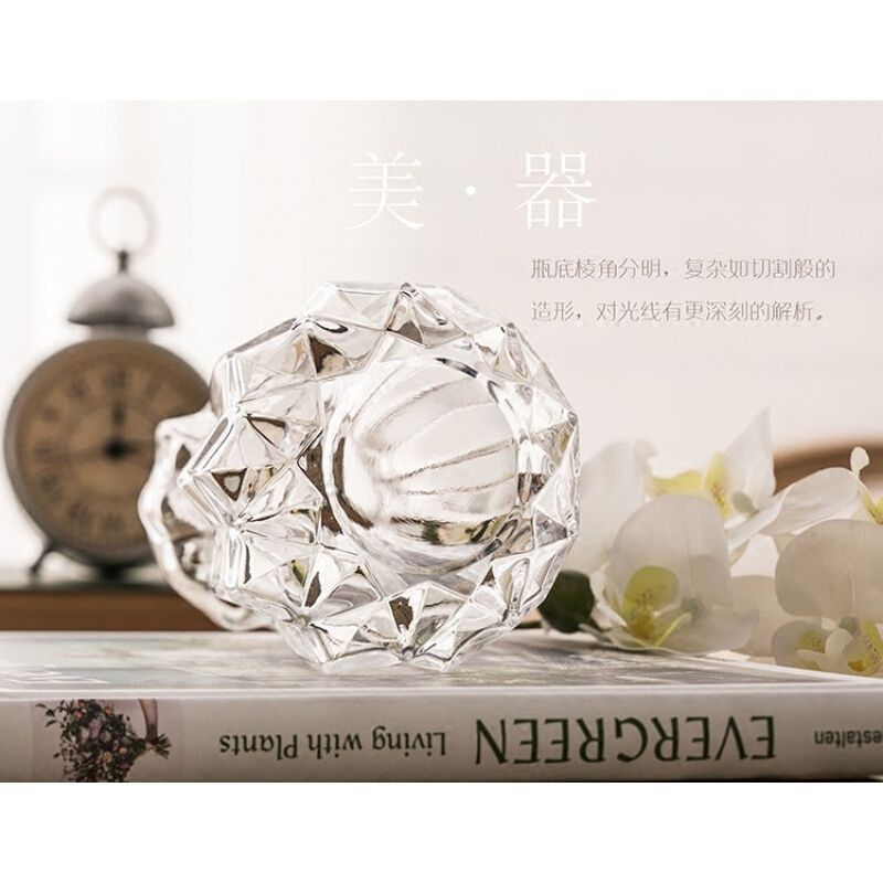 欧式玻璃花瓶透明竖棱钻石造型客厅装饰摆件彩色插花花器工艺品