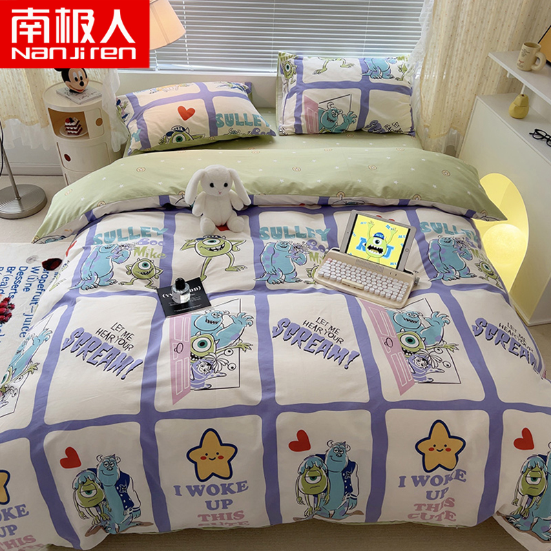 南极人(NanJiren)家纺 迪士尼纯棉床上四件套100水洗棉全棉儿童床品卡通被套床单三件套4