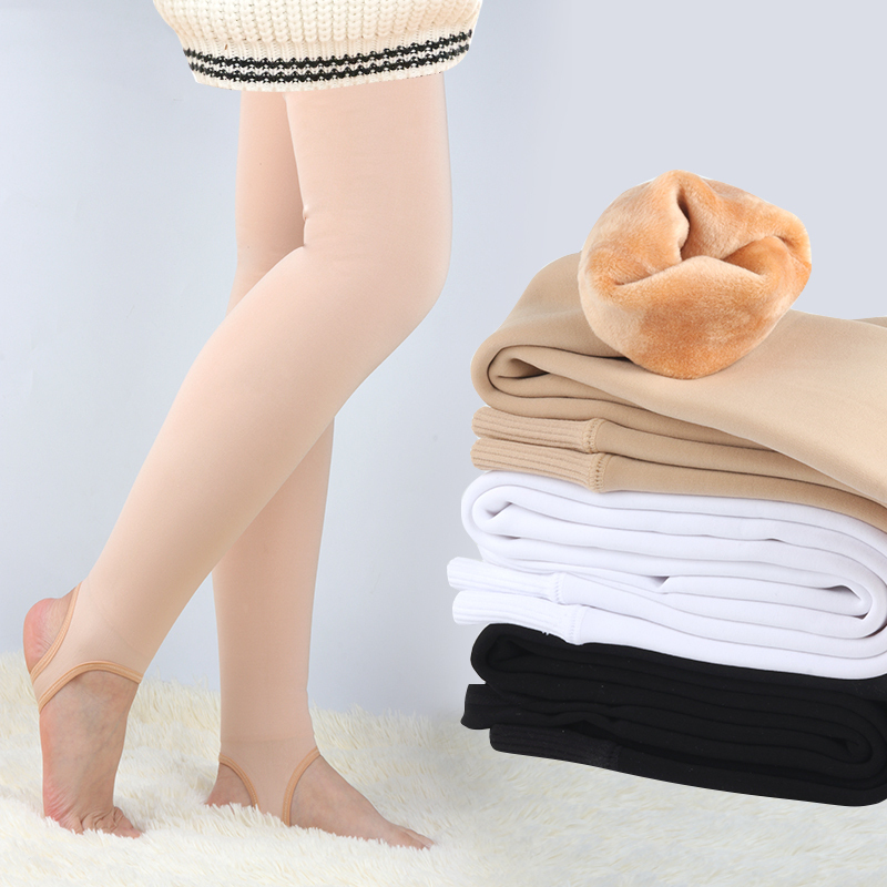 巴布豆配饰女童连裤袜秋冬加绒加厚踩脚女童打底裤肉色丝袜光腿神器