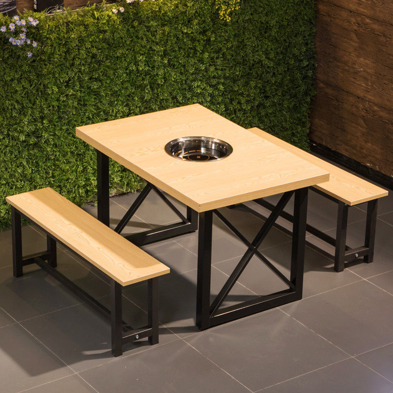 火锅桌子电磁炉一体煤气灶串串店餐厅烧烤店长方形桌椅圆形商用