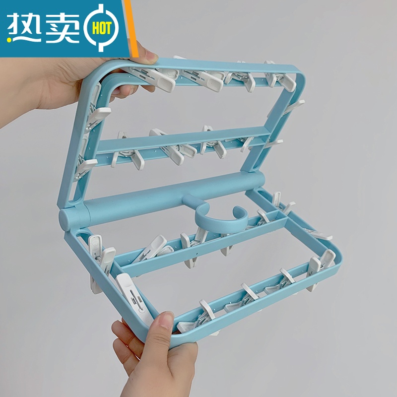 敬平袜子架多功能晾衣架多夹子晒衣夹宝宝儿童内衣晾晒架晾袜子器 袜夹-白橙6夹 1个高清大图