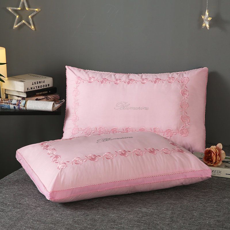 全棉刺绣婚庆枕芯结婚枕头大红色成人枕芯绣花保健护颈椎枕头