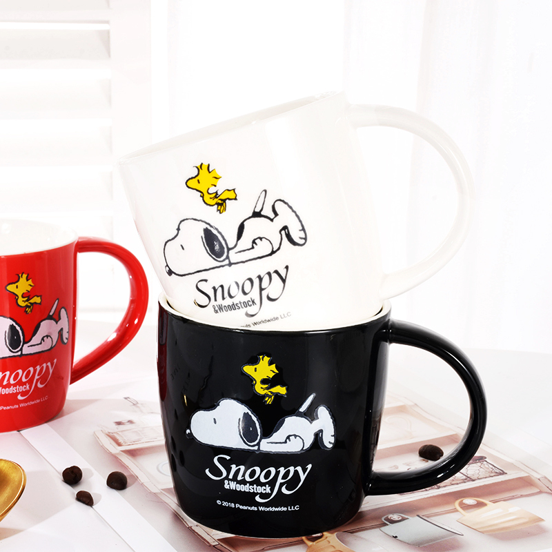 史努比(SNOOPY)陶瓷水杯可爱简约风马克杯男女创意个性潮流咖啡喝水杯子 5020黑