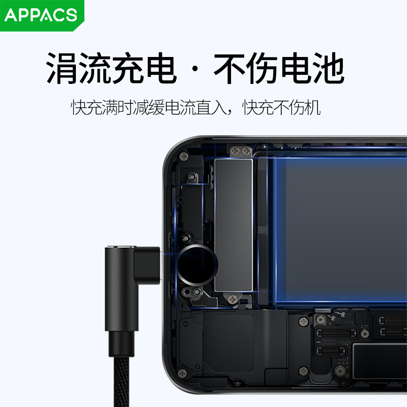 APPACS 苹果数据线快充iPhoneX/8/7/6 S/plus充电线加长2米尼龙编织弯头苹果电源连接线