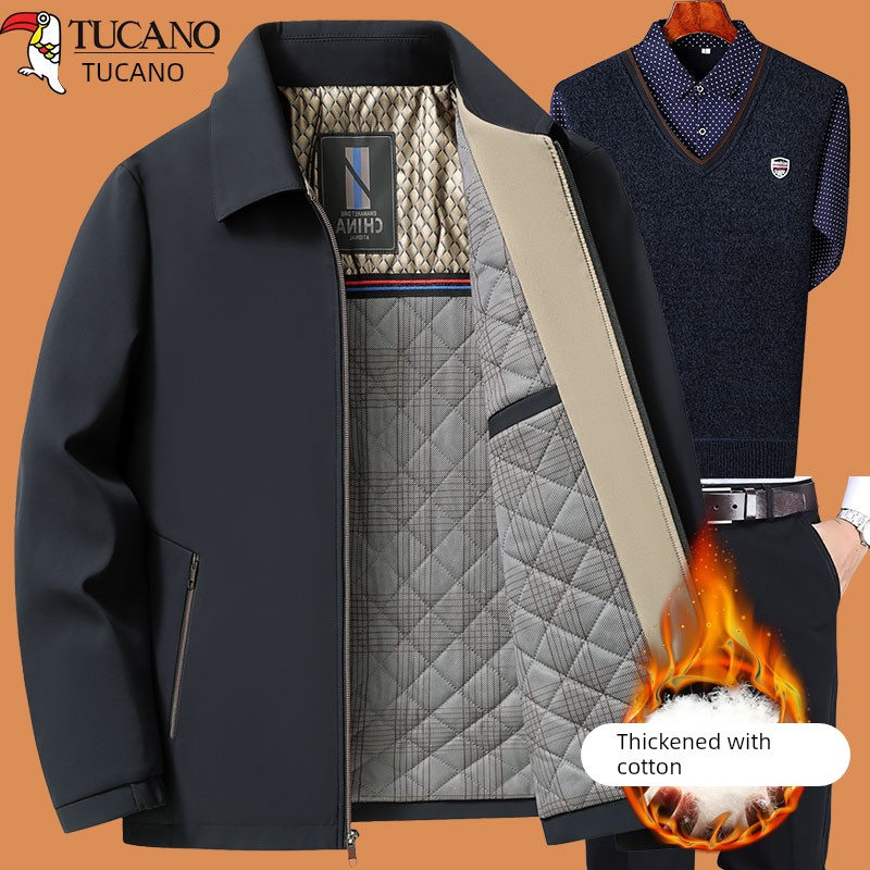 啄木鸟爸爸秋冬装外套装老爸50岁60中老年人男加棉加厚70爷爷棉衣高清大图