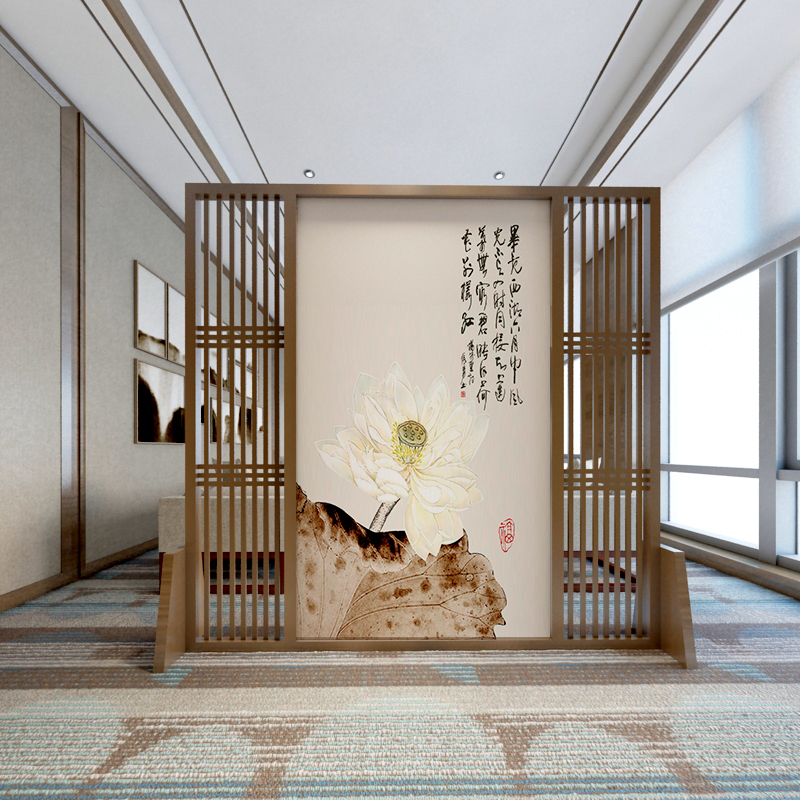 屏风隔断闪电客客厅玄关新中式实木镂空格栅定制办公室入户茶室装饰