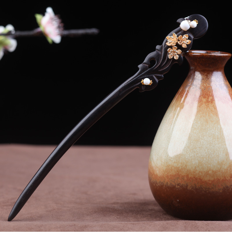 发簪凤仪饰品古典发簪女复古黑檀木簪子古风盘发步摇头饰民族风