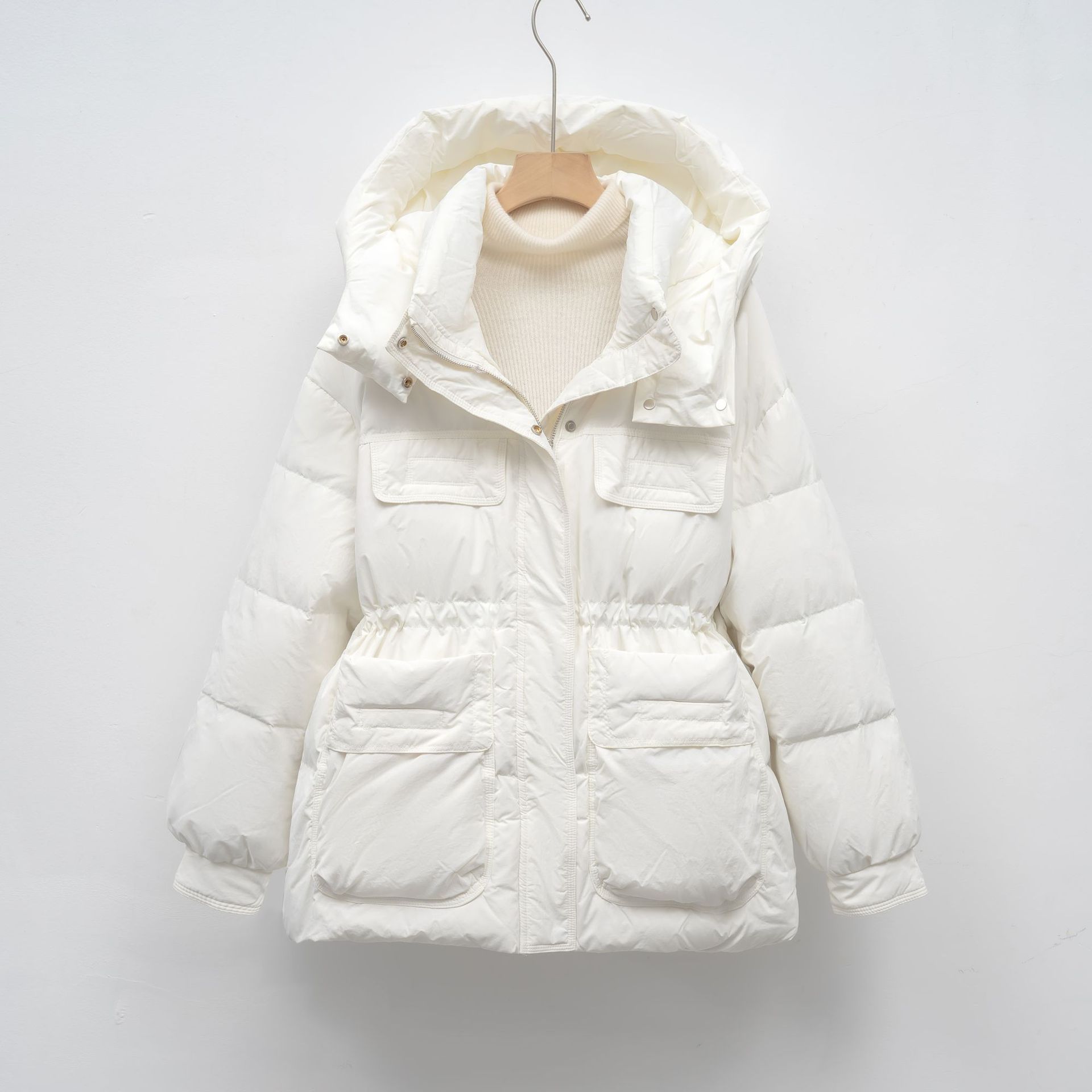 羽绒服女冬季新款白鸭绒连帽收腰加厚修身显瘦时尚保暖外高清大图