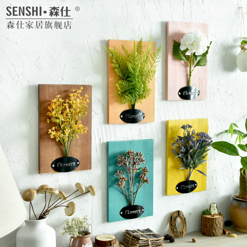 立体仿真花艺植物墙上装饰品创意家居房间餐厅卧室墙面壁饰壁挂件 三维工匠 花语木板-套装4高清大图